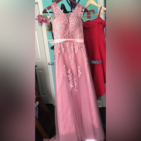 Dresses & Skirts - Elegant Pink Lace Gown